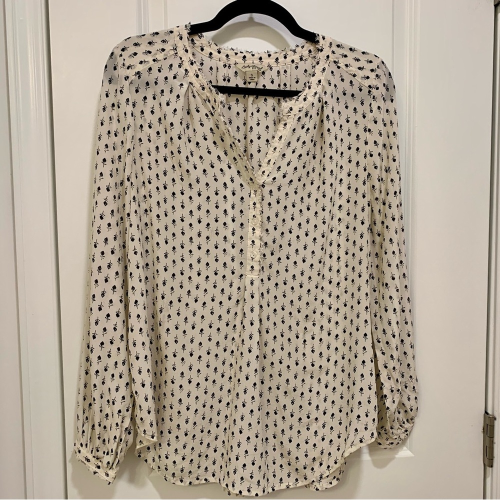 Lucky Brand Women's Sheer White Long Sleeve V-Neck Top - Size Small